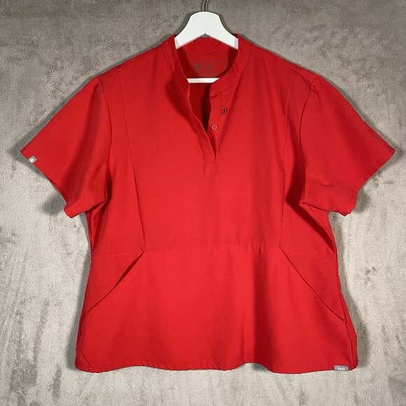Figs Scrub Top Women's XXL Insiza Slim Mandarin Collar Top Classic Red - Picture 2 of 13